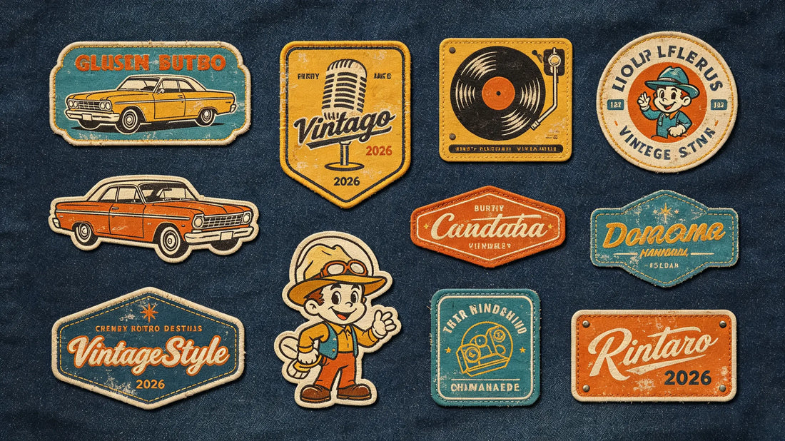 2026 popular retro vintage style patches with classic textures and muted tones