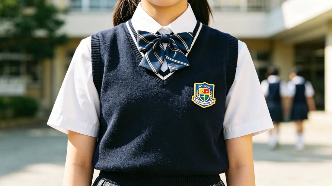 Embroidered patches with school logos worn on student uniforms