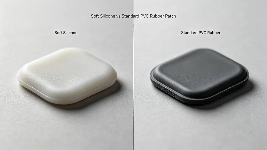 Side-by-side silicone patch and PVC patch material texture comparison