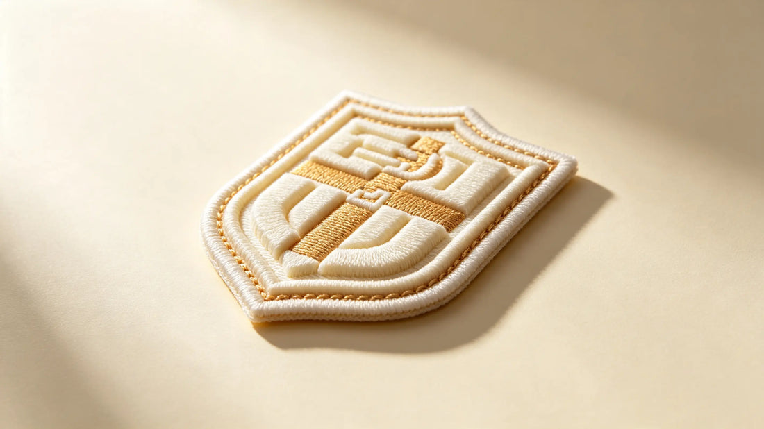 Single vibrant sports team 3D raised foam embroidered patch, bright warm studio product shot, distinct layered embroidery relief.