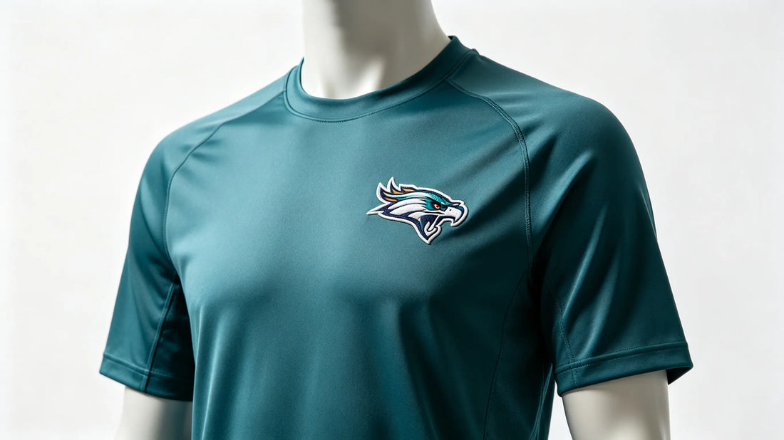 Custom team crest neatly fixed on left chest of short sleeve sports jersey