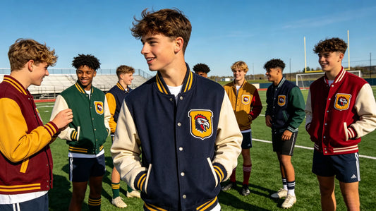 School sports team jackets with custom chenille emblem patches