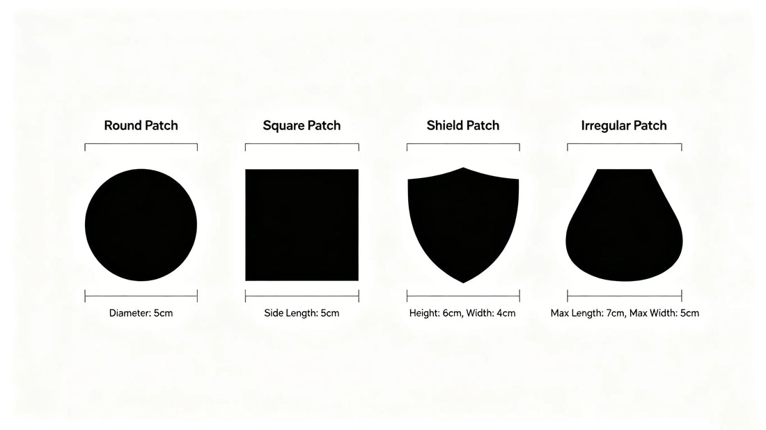 Complete standard size reference chart for all styles of 3D puff patches