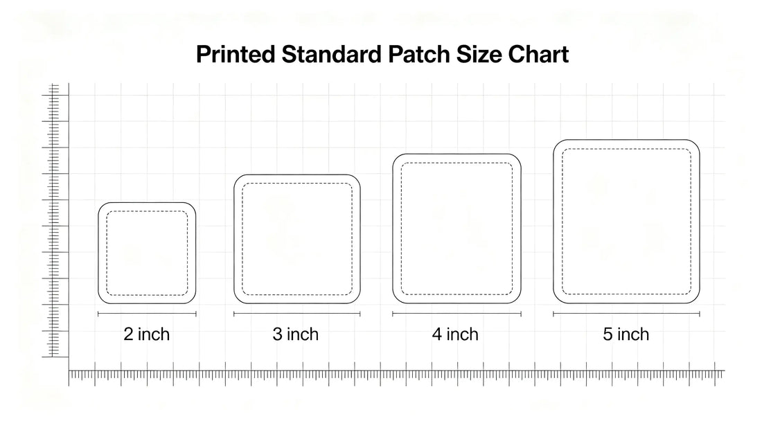 Visual standard size chart for round, square and irregular custom patches