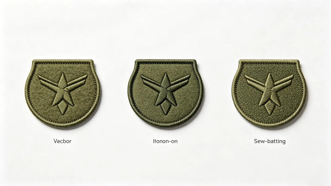 Three mainstream backing styles display for custom 3D puff embroidered patches