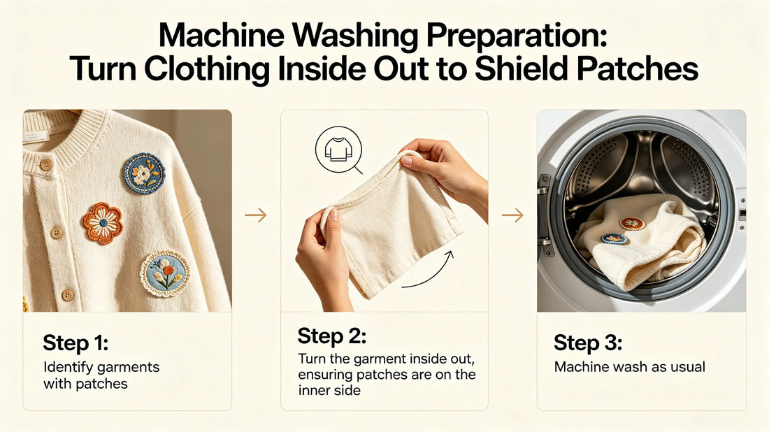 Turn garments inside out to protect patches before putting into washing machine