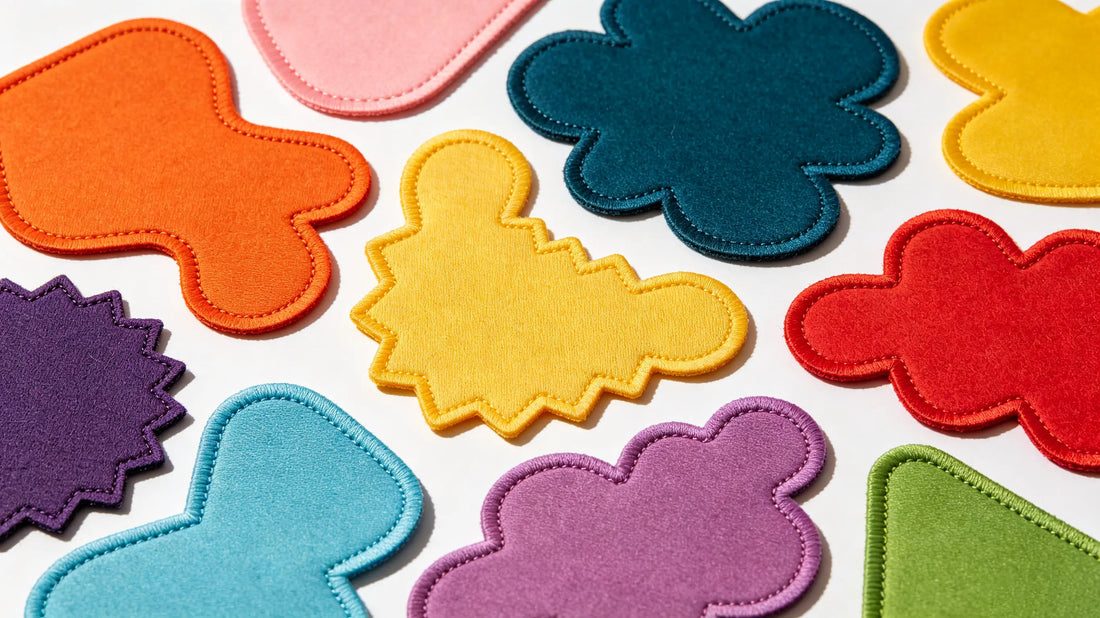 Assorted custom irregular shaped patches with unique outlines and contours