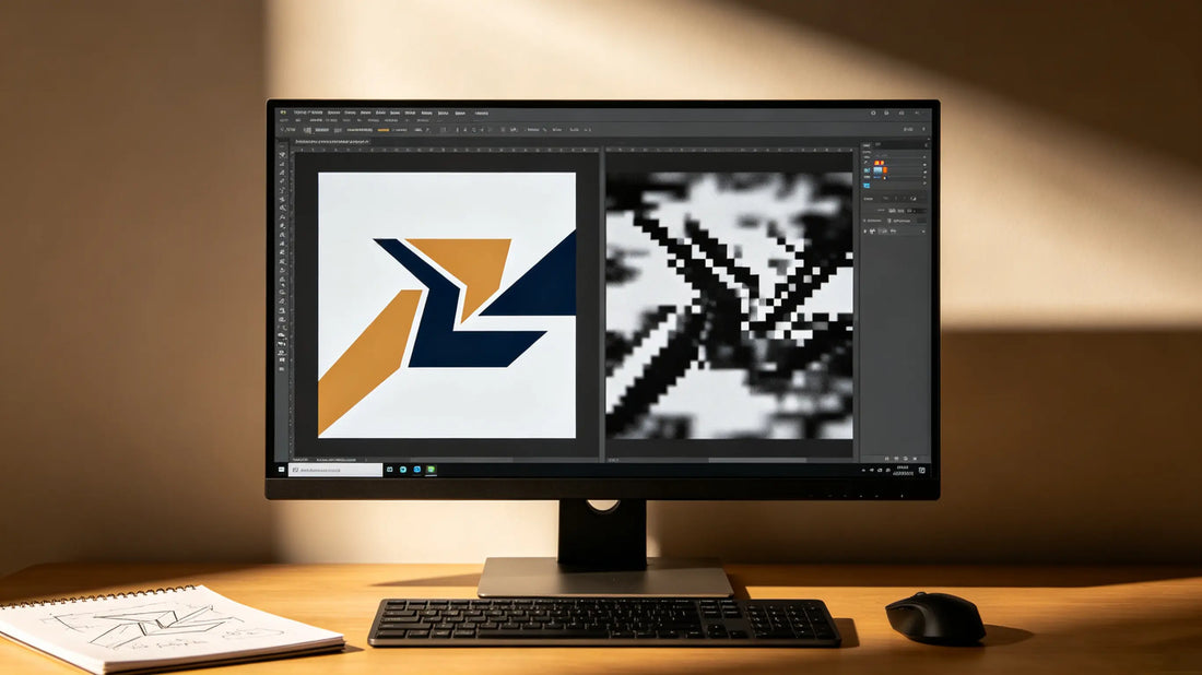 Side by side vector graphic vs pixelated raster image for patch design reference