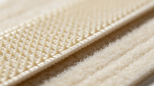 Close-up view of hook and loop Velcro backing structure on custom patch