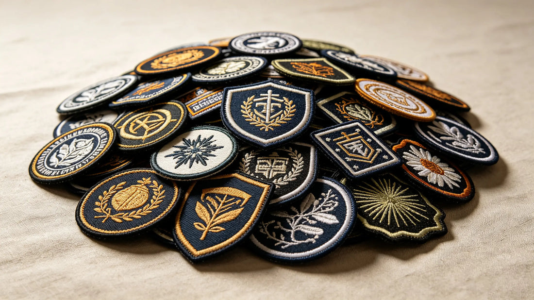 Large stack of finished custom embroidered patches ready for wholesale bulk shipment