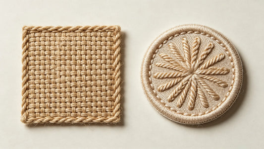 Side by side comparison of woven patches and embroidered patches