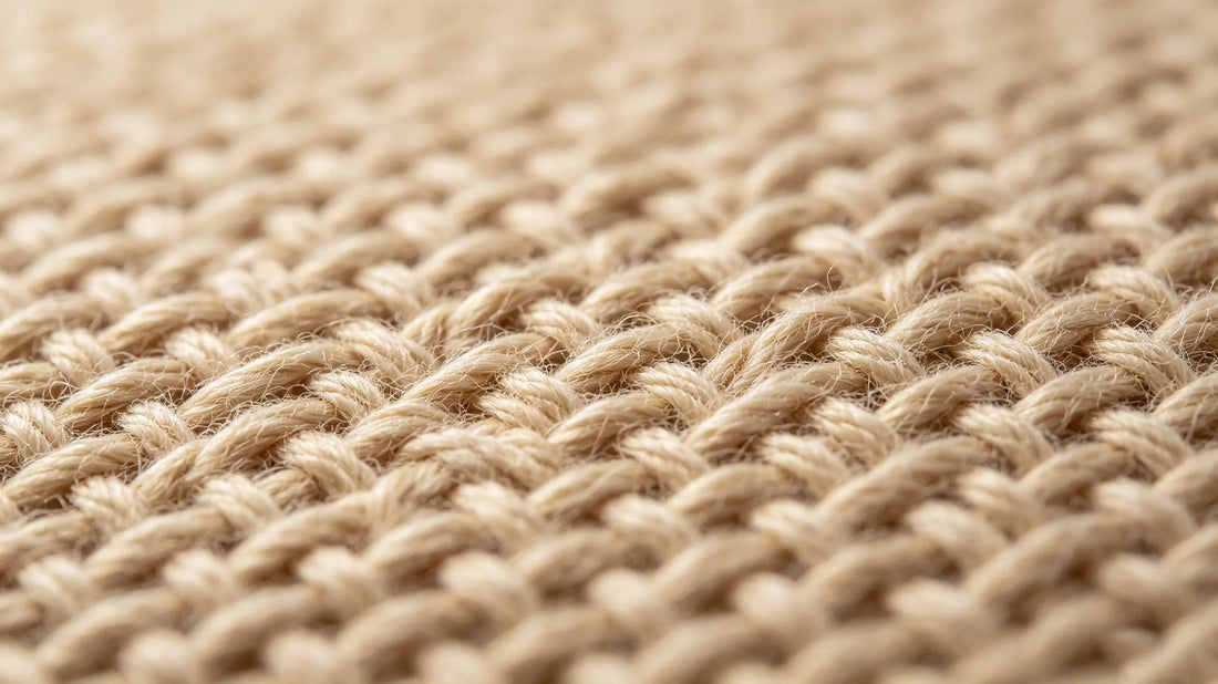 Macro shot of interlaced warp weft yarn texture on high density woven patch