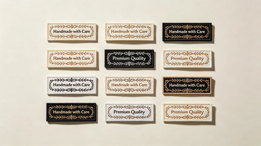 Assorted custom woven patches with fine lines and tiny text