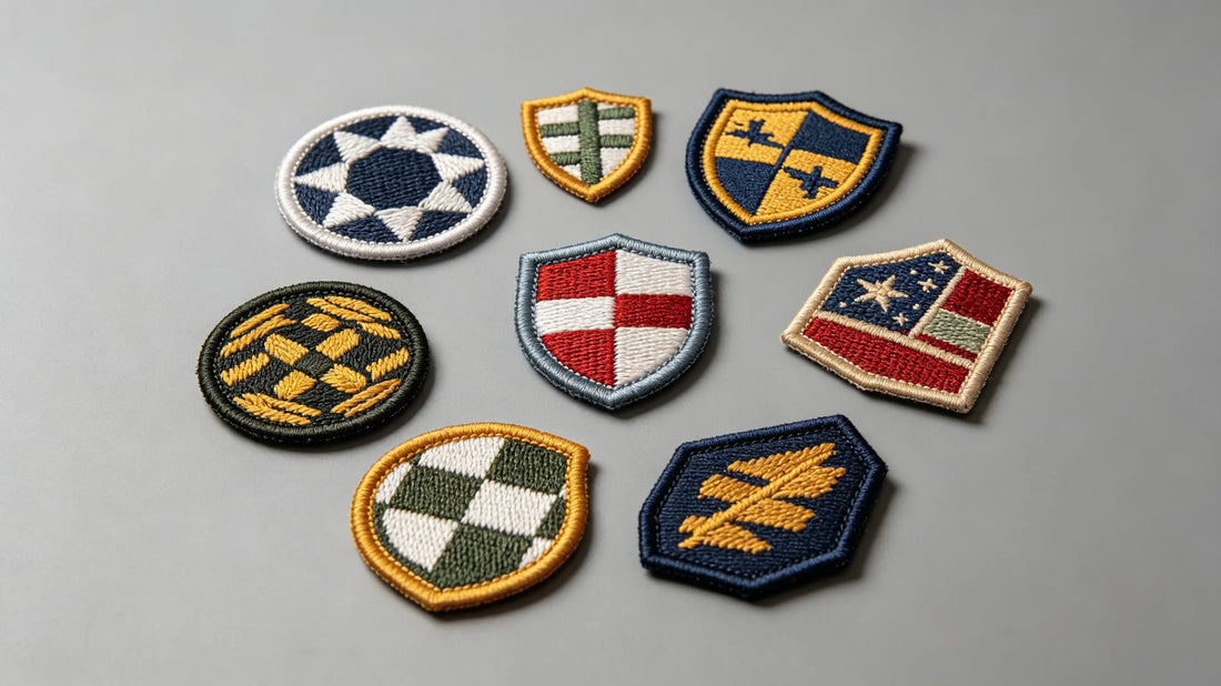 Diverse collection of custom woven patches with intricate fine details