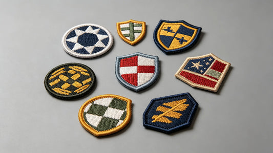 Diverse collection of custom woven patches with intricate fine details