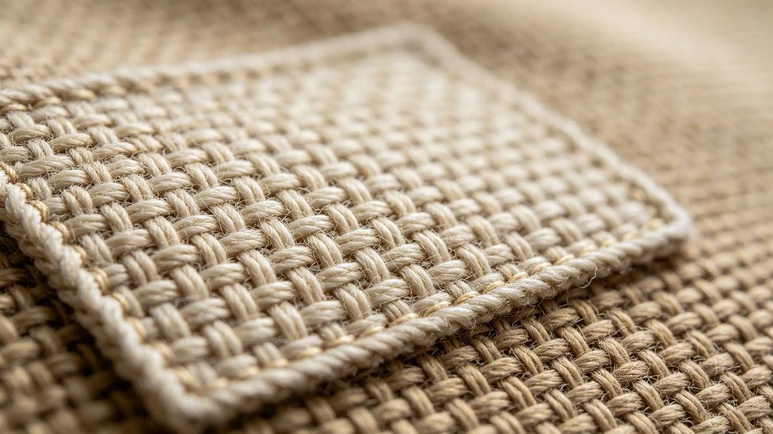 Macro close-up of dense weaving texture on high-quality custom woven patch