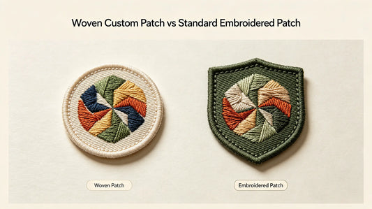 Visual texture comparison between flat woven patch and raised textured embroidered custom patch