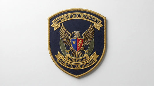 High-definition embroidered tactical unit shield showing crystal clear details and texture.