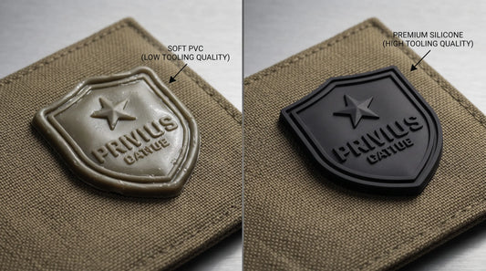 Side-by-side comparison of a distorted logo vs a sharp, professional silicone logo.