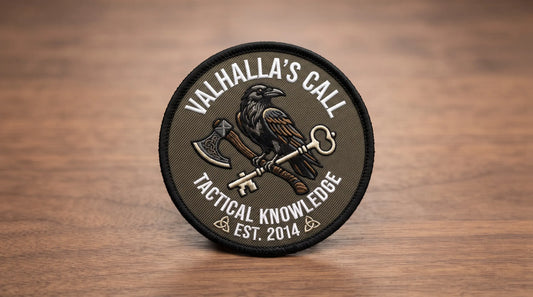 A studio shot of a single, complete custom embroidered patch, displayed in its entirety on a dark background.